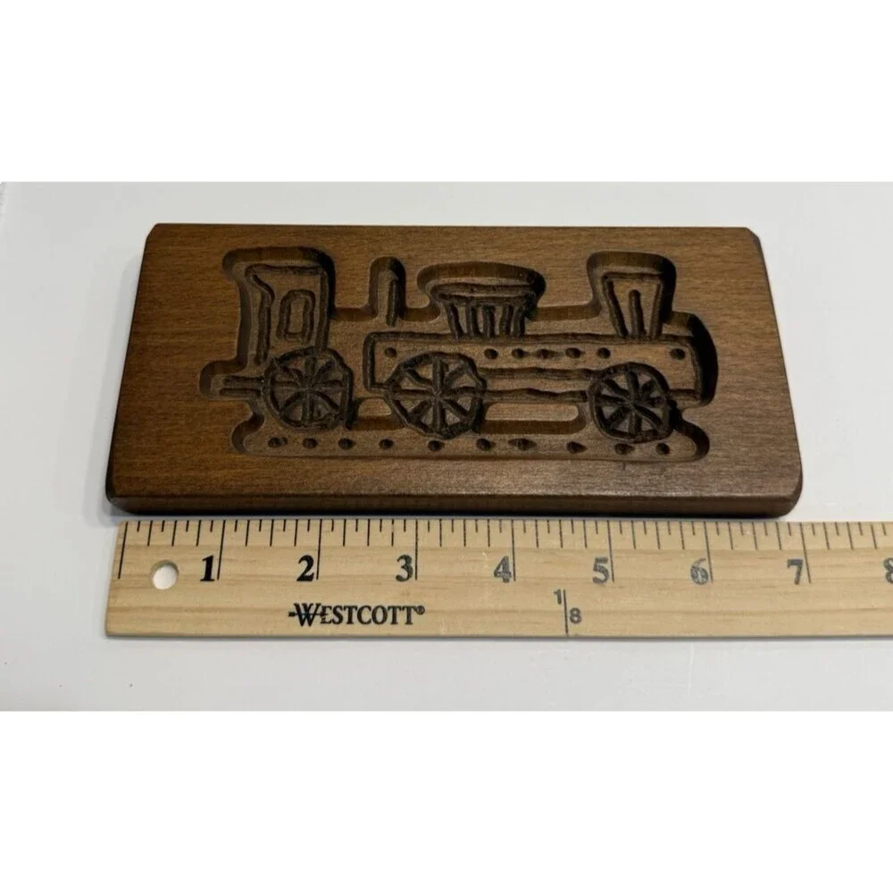 Vtg Wooden Train Cookie Mold 7” Hand Carved Kitchen Baking Collectible Wall Art